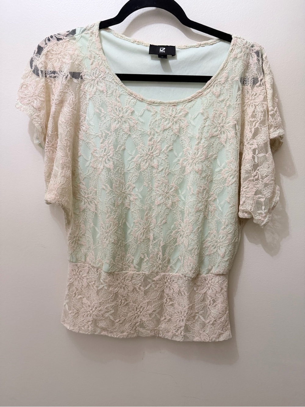 Vintage Y2K Teal Blue Sheer Lace Layered Shirt Fitted Waist M Bratz Preppy Fairy